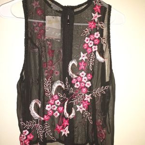 The Vine  sheer sleeveless top embroidered